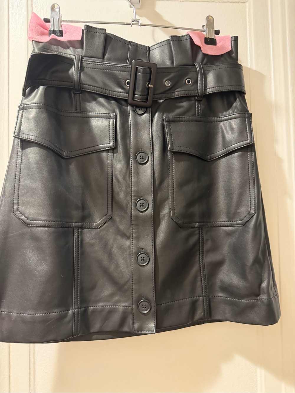 Black High-Waist Belted Leather Mini Skirt - Picture 6 of 10